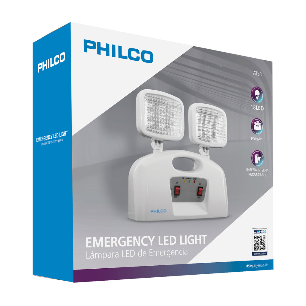 Lampara de Emergencia 2 Focos SEC Blanco Philco
