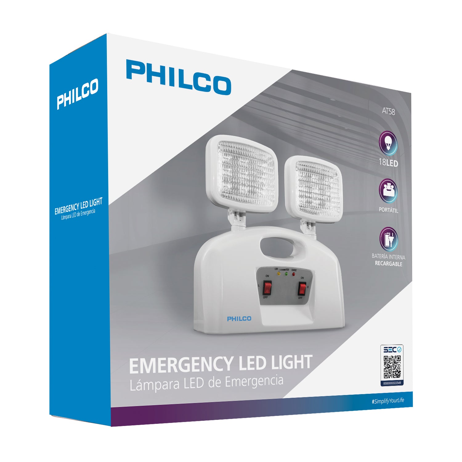 Lampara de Emergencia 2 Focos SEC Blanco Philco