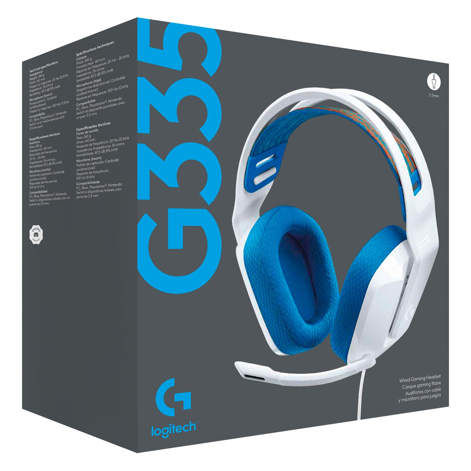 Audífono Gamer Logitech G335 White/Blue