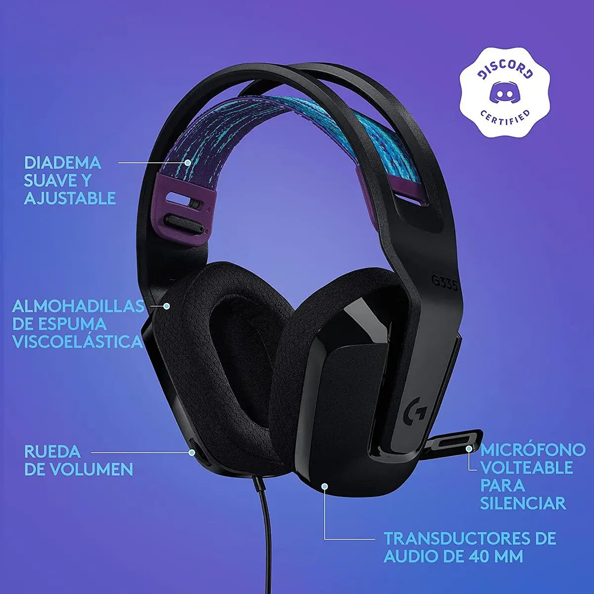 Audífono Gamer Logitech G335 White/Blue